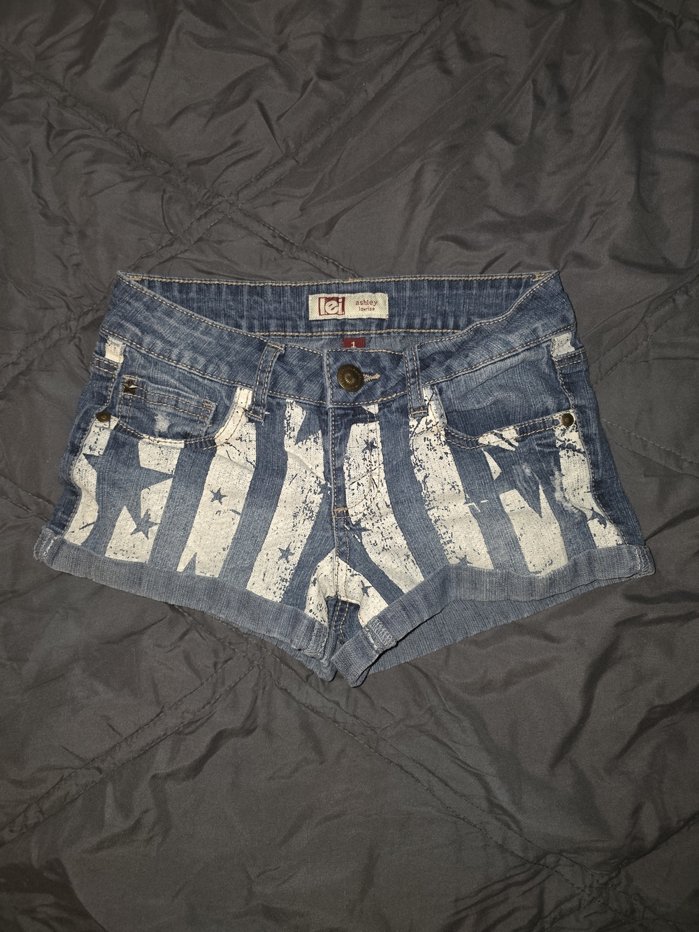 lei Blue Denim Star & Stripe Shortie Shorts